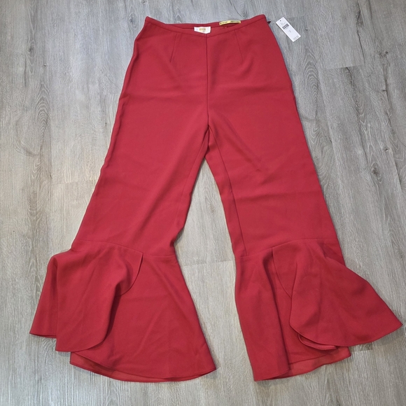 Anthropologie Maeve Red Late Night Frills Flare High-Rise Boho Pants Size 8 - Picture 4 of 7